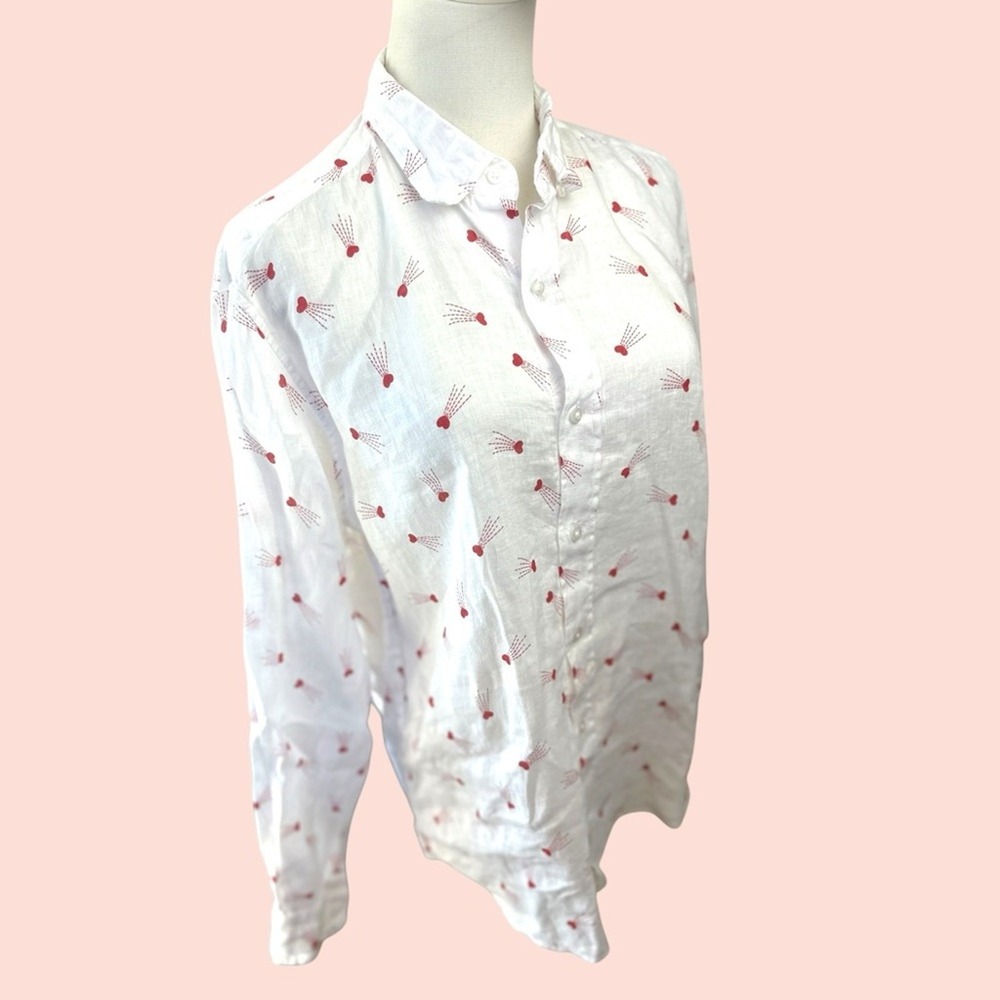 Frank & Eileen Size Small Finibar White & Red Shooting Hearts linen buttondown - Picture 4 of 16